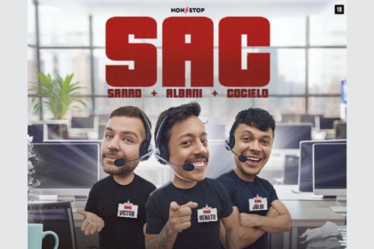 Humor em dose tripla: Non Stop leva Victor Sarro, Renato Albani e Júlio Cocielo ao palco do Rio com o show “S.A.C.”.