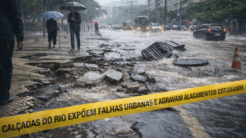 Calçadas do Rio expõem falhas urbanas e agravam alagamentos cotidianos